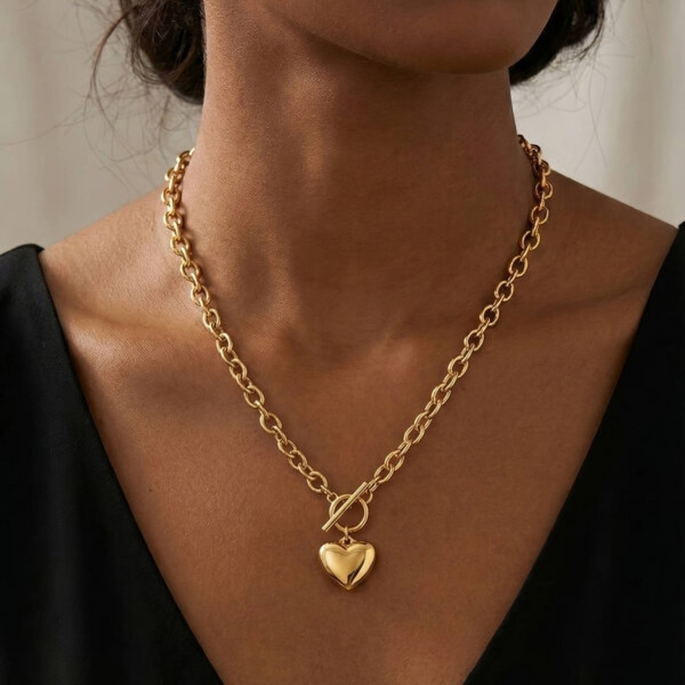 Heart" Necklace, 18K Gold Plated Steel